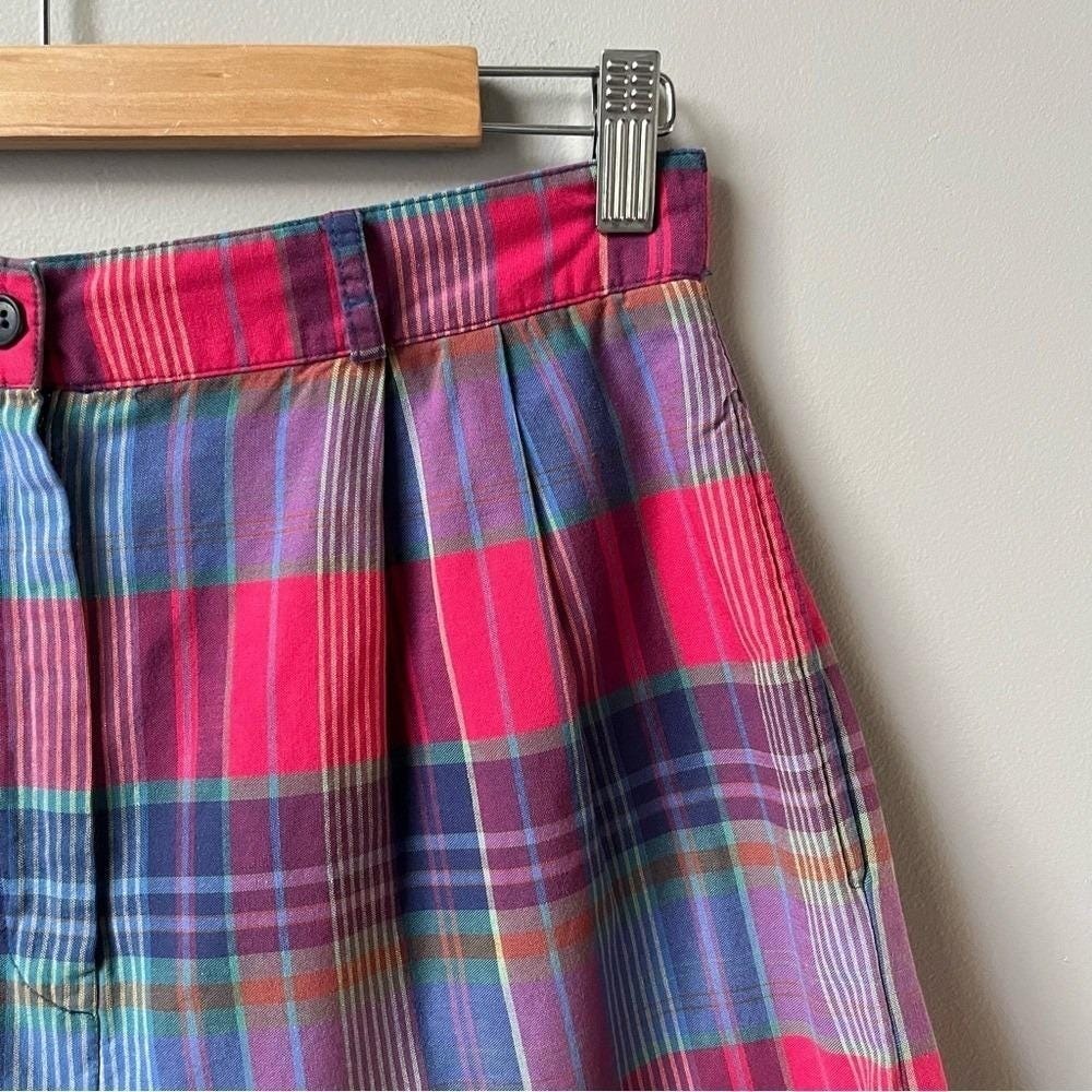 Vintage Talbots Shorts Women's Small Plaid Red Blue Preppy Coastal Cotton Pleats - Picture 7 of 12